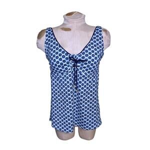 Lands' End tankini swimsuit top geometric pattern grommet laced bust 14